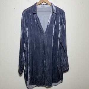 CP Shades Velvet  Halle Tunic Shirt Dress Large Blue Split Beck Lagenlook Half